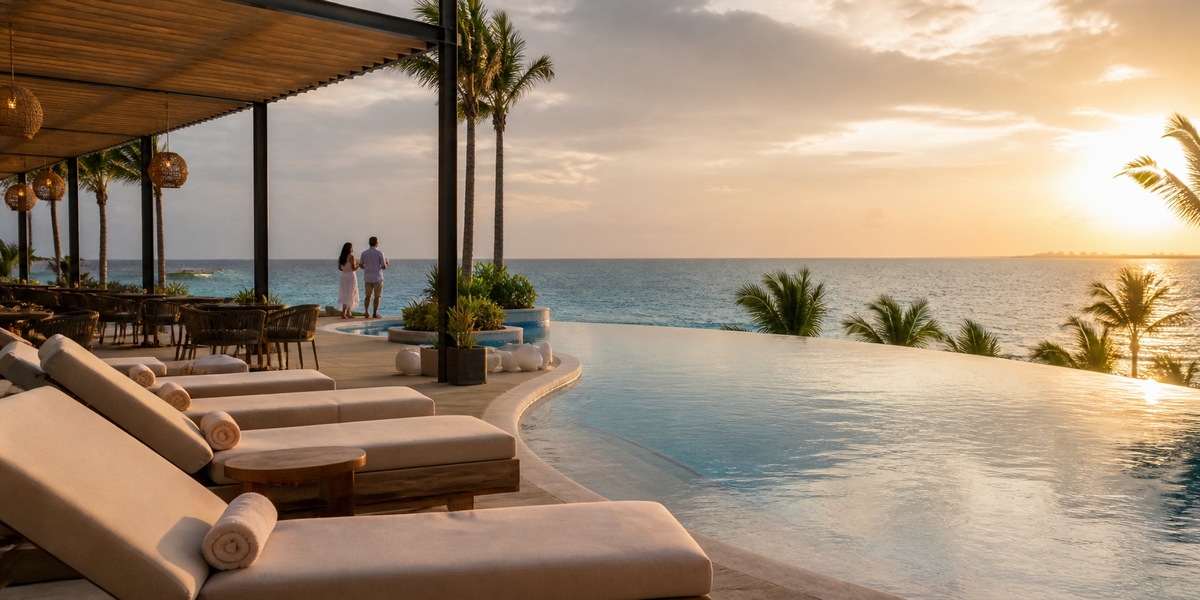 Cancun beachfront resort pool area used to compare resort atmosphere