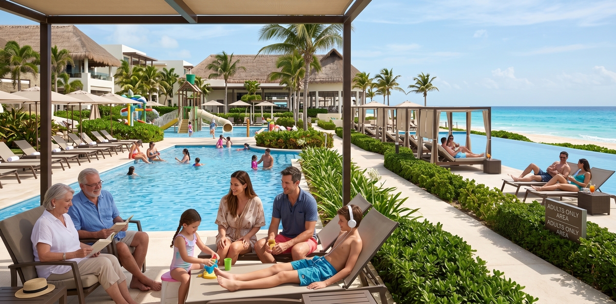Traveler reviewing Cancun resort booking details before choosing resort type