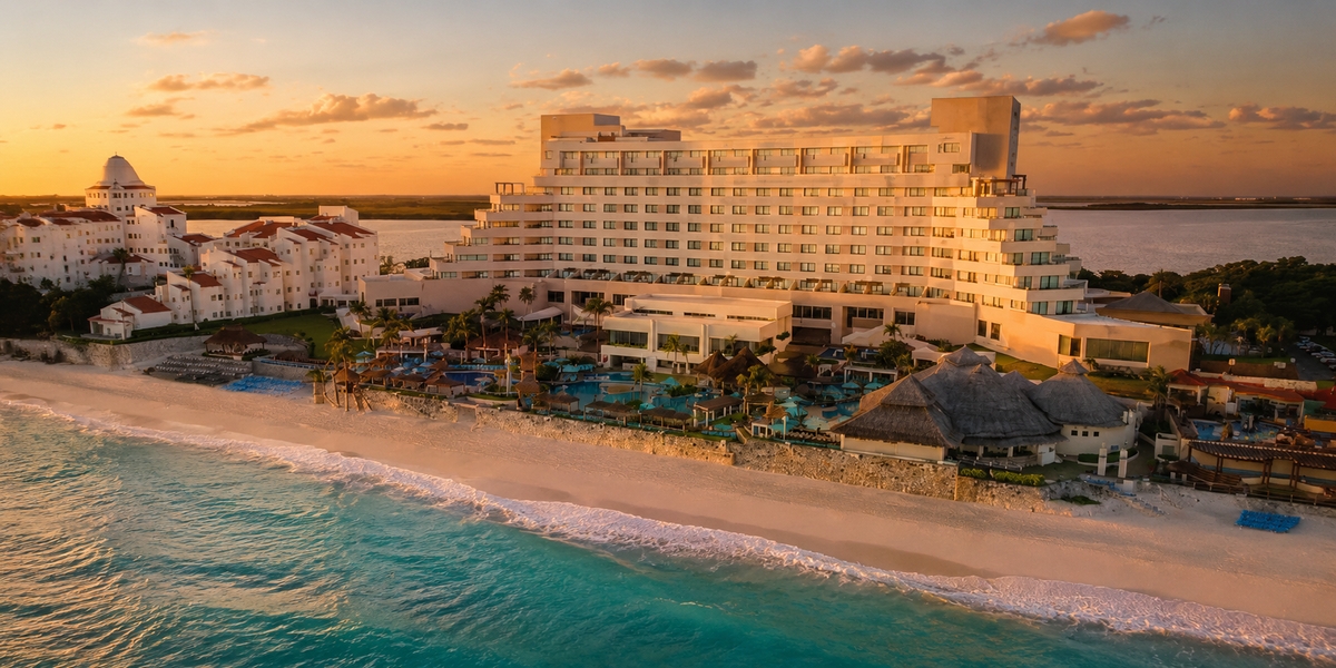 Cancun beach and resort visual for southern Hotel Zone family comparison