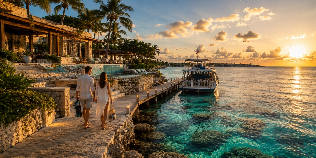 Cozumel resort near San Miguel town with a sun deck and pool over reef water