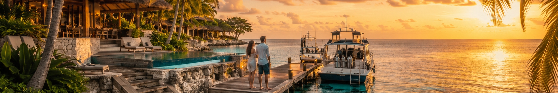Cozumel resort shoreline with reef water and a swim ladder used for choosing an all-inclusive stay on the island