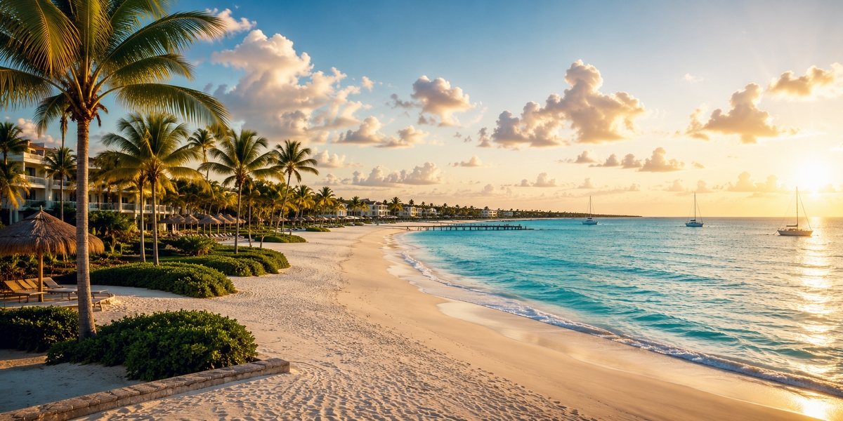Wide calm Playacar beach next to a budget all-inclusive resort in Playa del Carmen