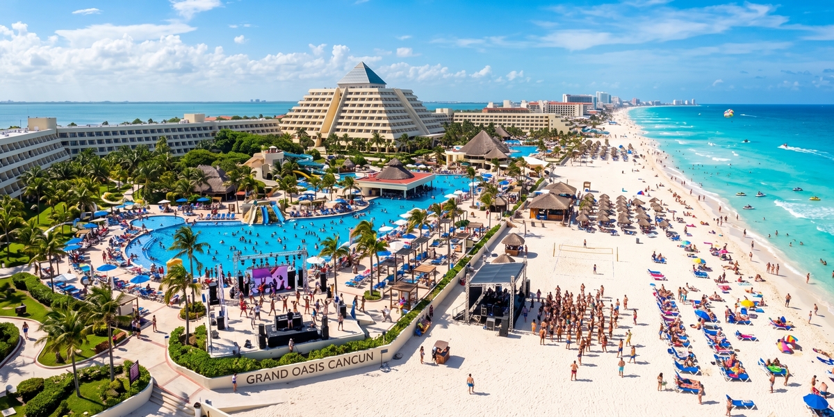 Large central Cancun all-inclusive resort visual for Grand Oasis comparison