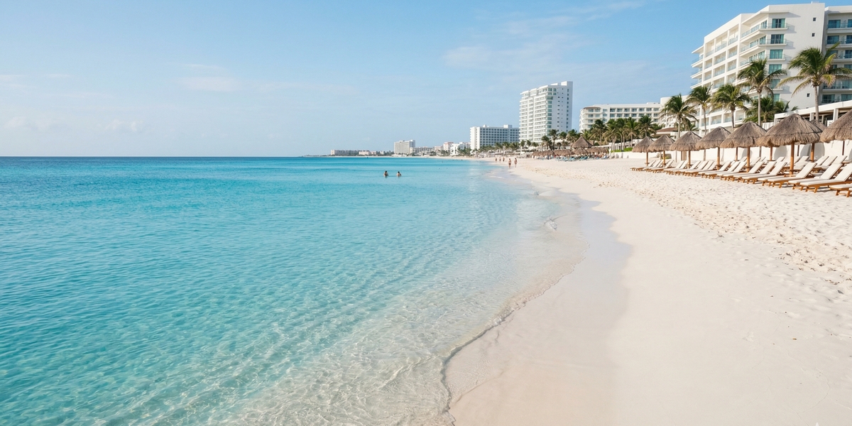 North Hotel Zone in Cancun — calm turquoise sea, the best waveless beach