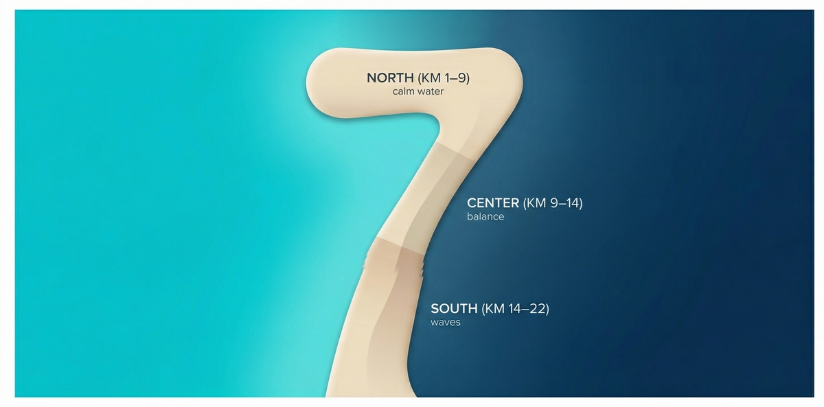 Map of Cancun — Hotel Zone divided into north, center, and south