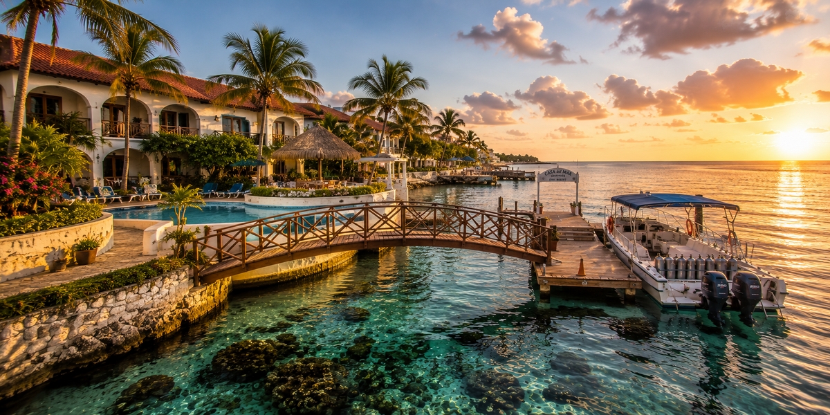 Established dive hotel with pier visual used for the Casa del Mar comparison