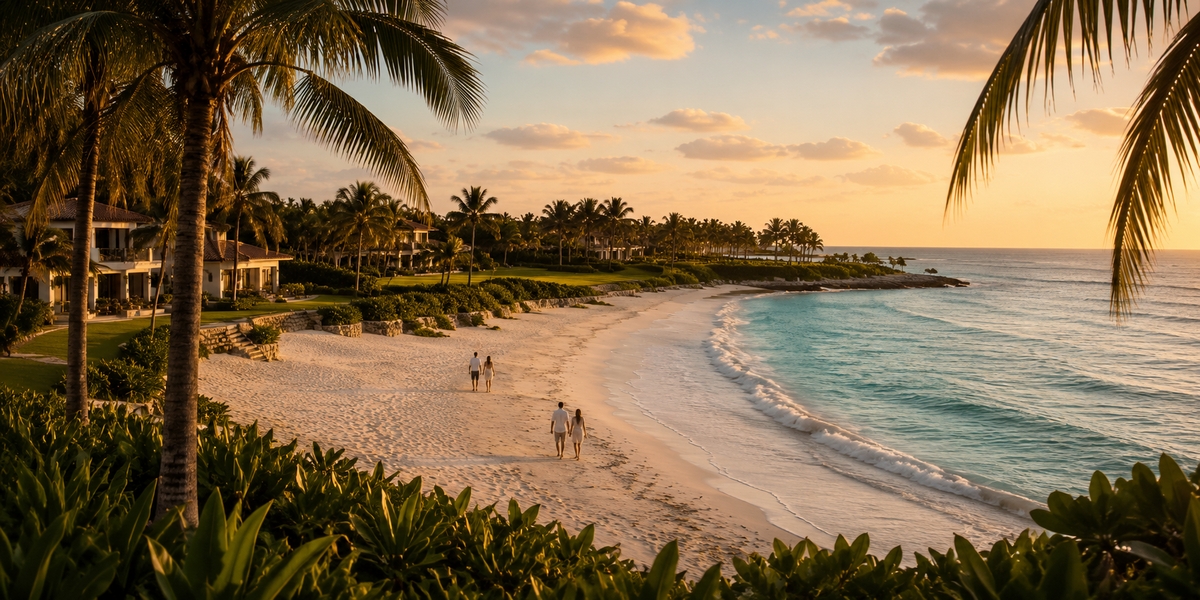 Wide, calm Playacar beach south of Playa del Carmen suited to a quiet couples stay