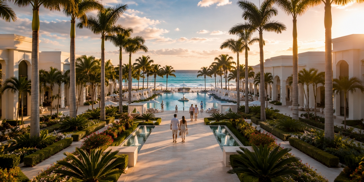 Adults-oriented Playacar resort building set among quiet leafy streets