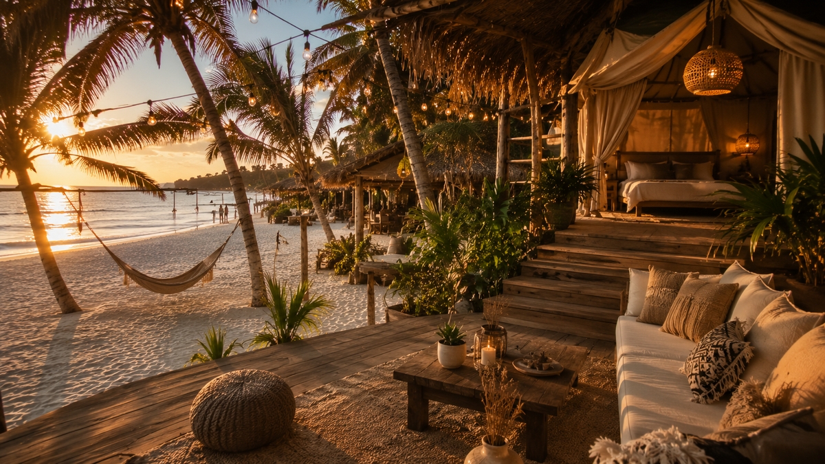 Bohemian wellness Tulum hotel visual for Nomade Tulum comparison
