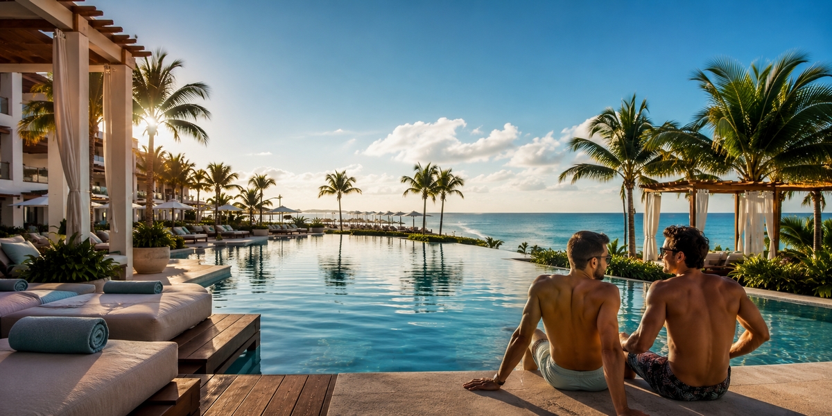 Welcoming Riviera Maya resort pool and beach scene used to compare LGBTQ+ friendly resort styles