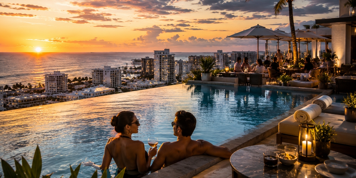 Adults-only Cancun Hotel Zone resort beachfront with calm turquoise water