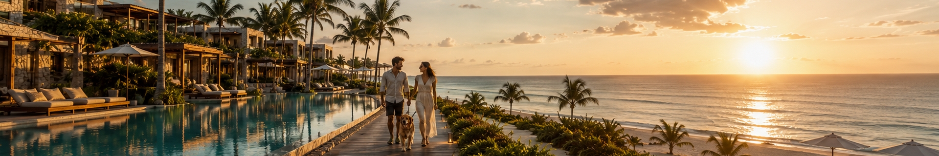 Pet-friendly hotel terrace and Caribbean beach in Mexico for travelers bringing a dog