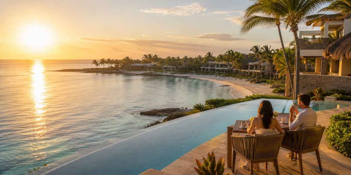 Adults-only beachfront resort at the quiet north end of Akumal Bay