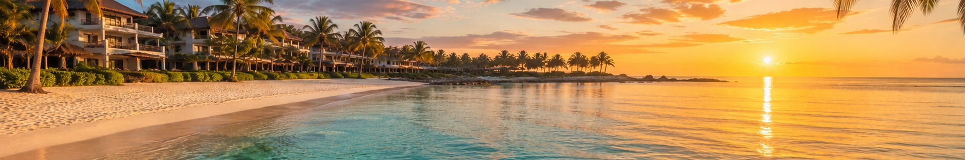 Calm, shallow Akumal Bay with a beachfront resort behind the sand, used for choosing where to stay for turtle snorkeling