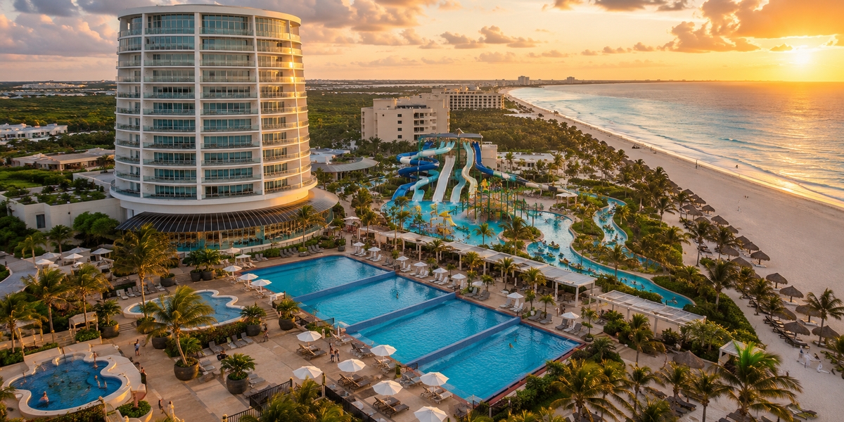 Аквапарк с горками в семейном отеле Seadust Cancun в Hotel Zone