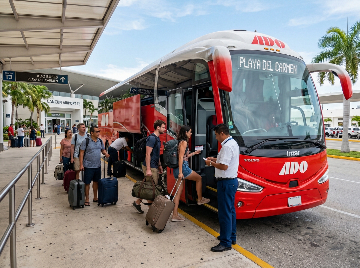 ADO автобус для поездки из аэропорта Канкуна в Playa del Carmen