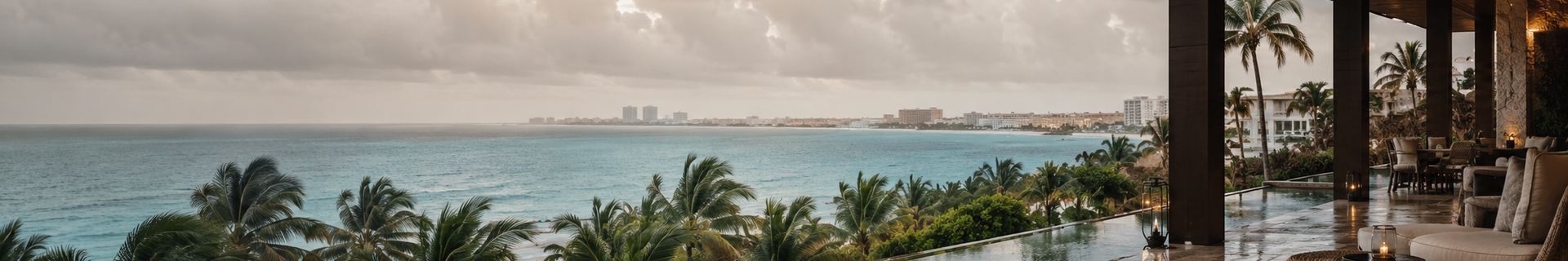 Cancun coastline and changing tropical weather used for rainy season trip planning