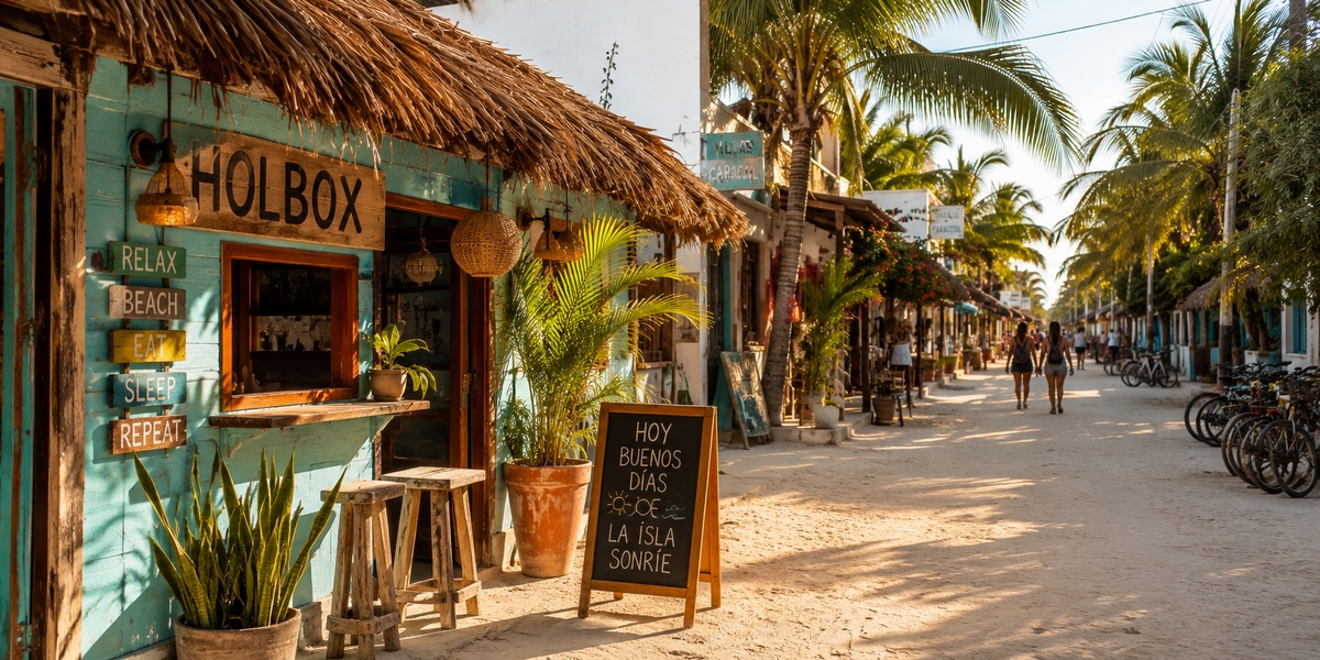 Side-by-side feel of two Mexican islands: a lively Caribbean beach island and a quiet car-free sand-street island
