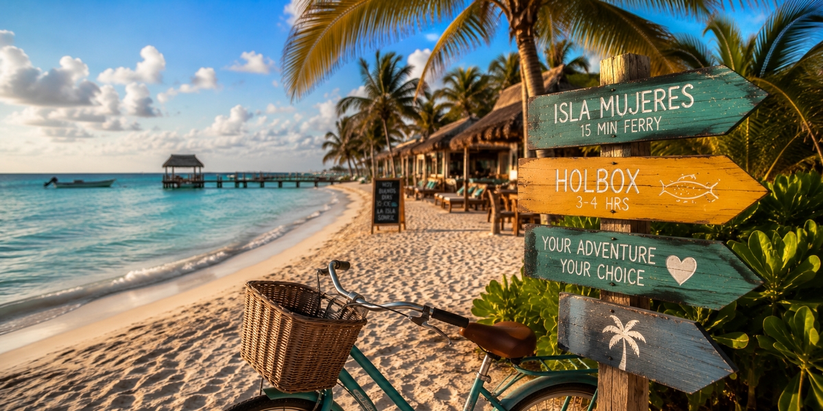 Sunset over the calm shallow water of Holbox island in Mexico