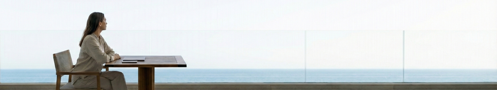 Woman choosing a hotel with a sea view — the concept of conscious rating evaluation