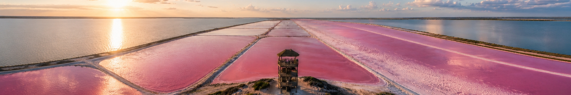 Рожеві соляні лагуни і солончаки Las Coloradas на північному узбережжі Юкатану, Мексика