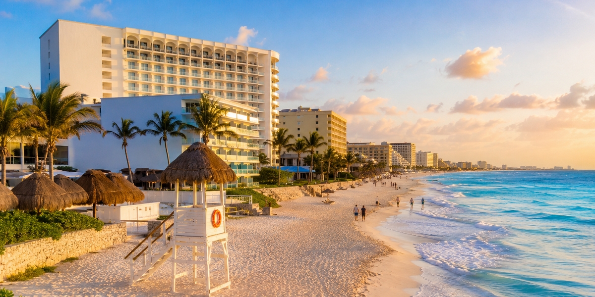 Patrolled Cancun hotel-zone beachfront representing the safest tourist environment on the Riviera Maya