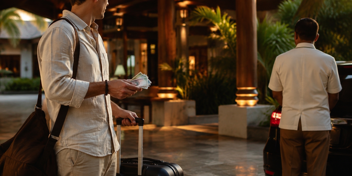 Small peso bills and travel wallet prepared for tips and daily spending in Mexico