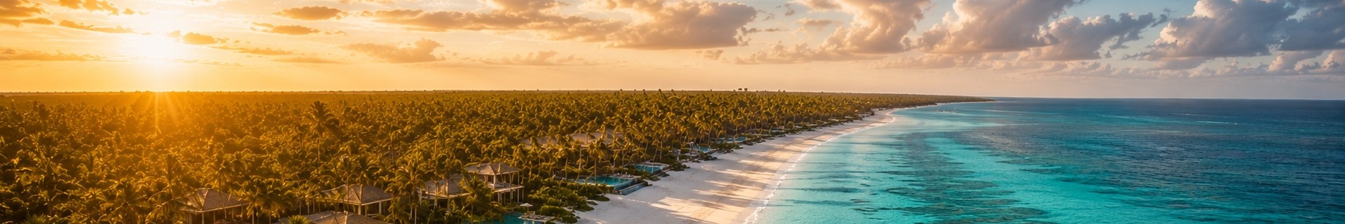 Long white-sand Punta Cana beach lined with palms, the setting first-time visitors are actually booking
