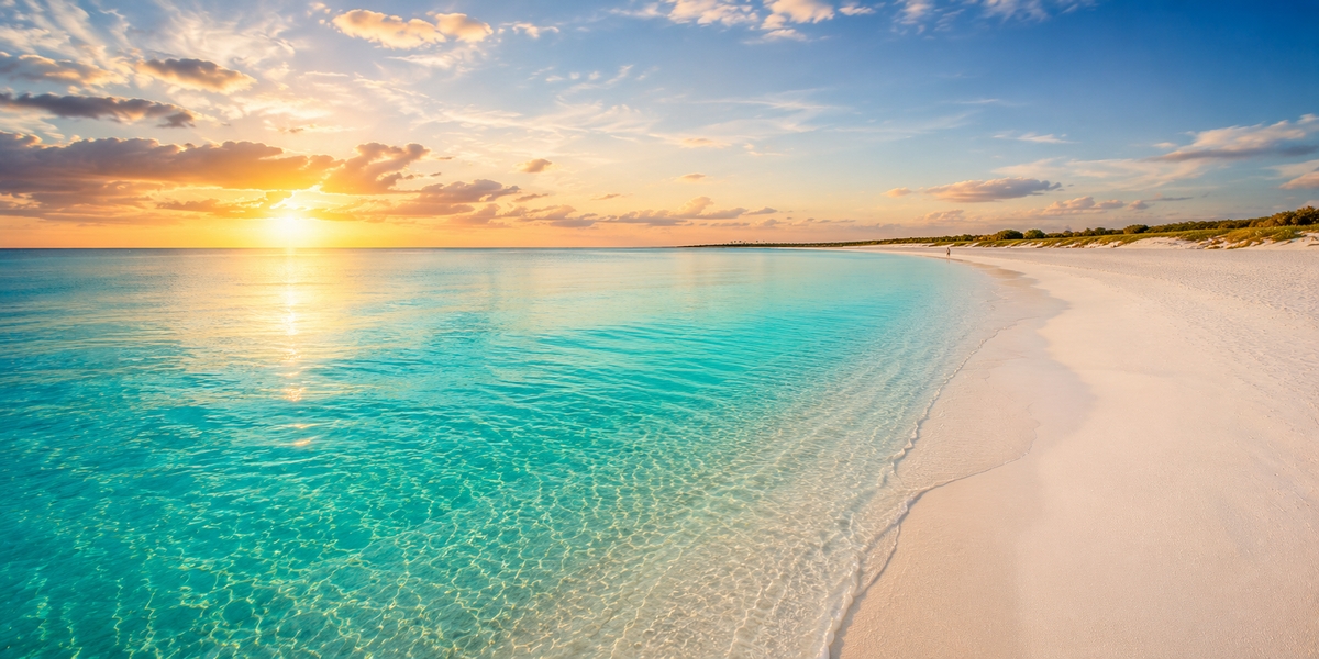 Тихий ранній ранковий вид на Playa Norte на Isla Mujeres до прибуття денних поромів