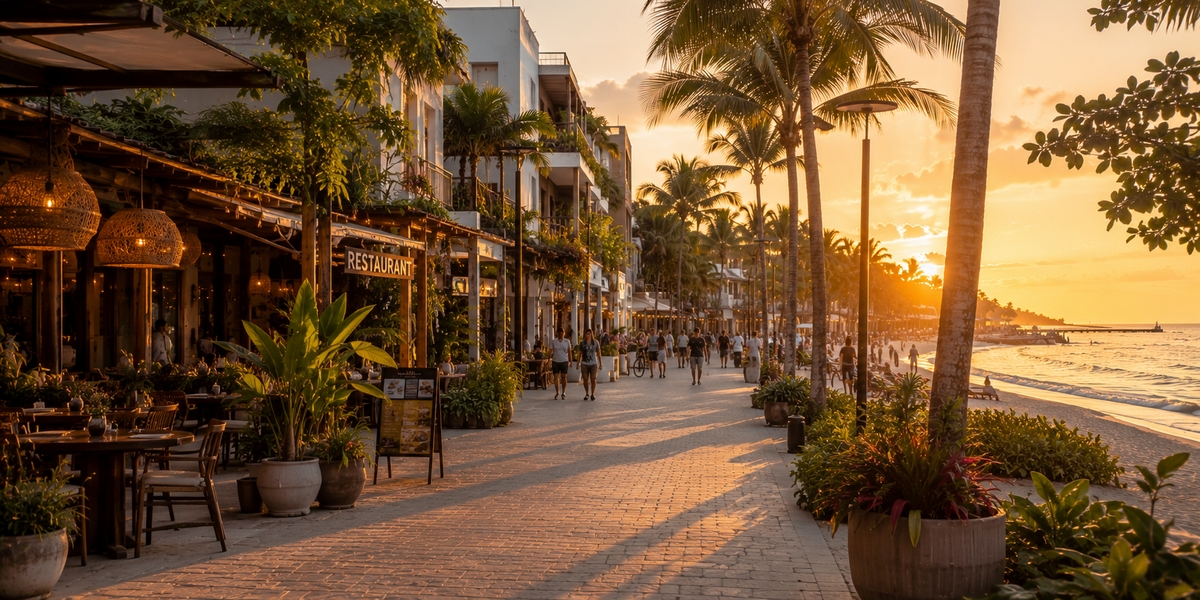 Stylish Tulum beach club setting that illustrates higher Tulum spending