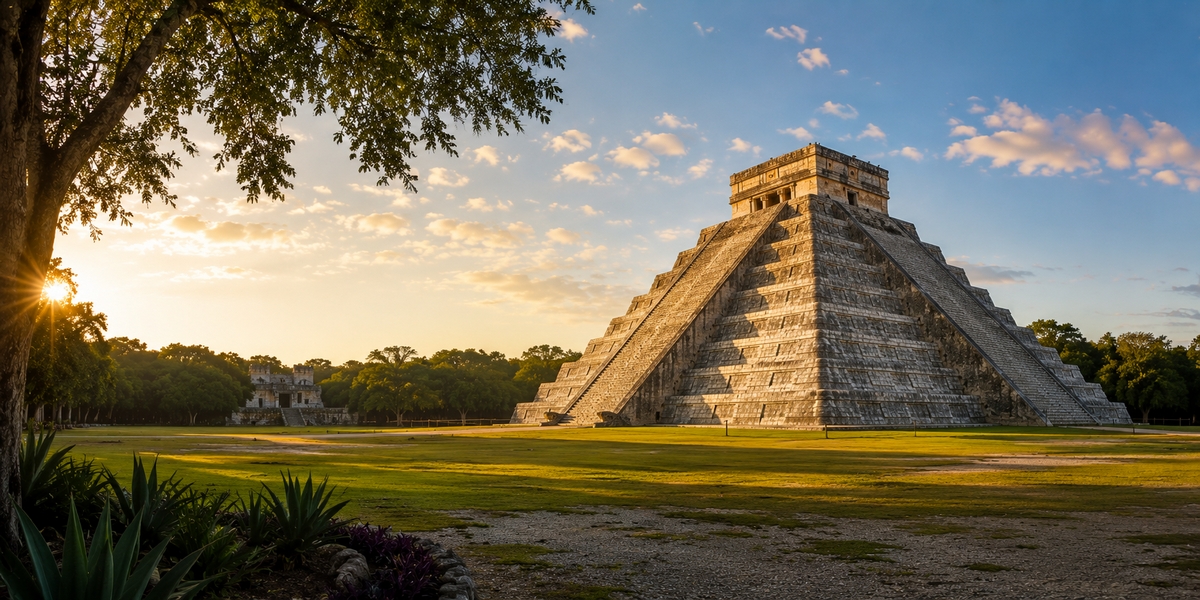 El Castillo pyramid at Chichen Itza, about 40 minutes west of Valladolid