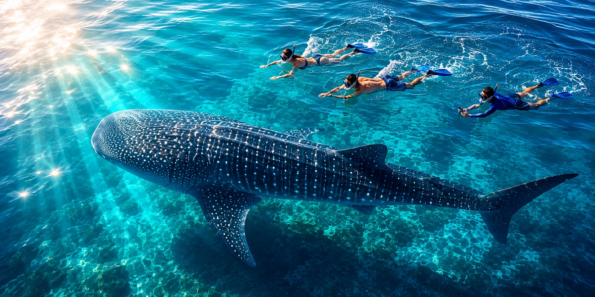Сноркелист в открытой карибской воде рядом с туристической лодкой у Isla Mujeres