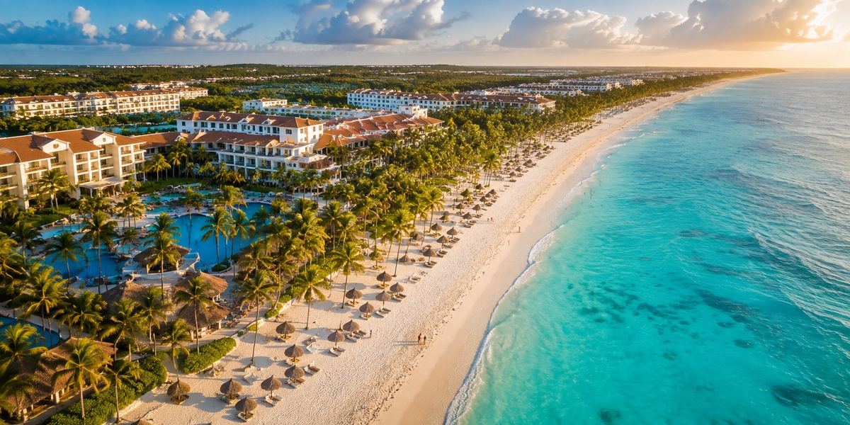 Wide Punta Cana resort coastline used to compare Bavaro, Cap Cana and Uvero Alto