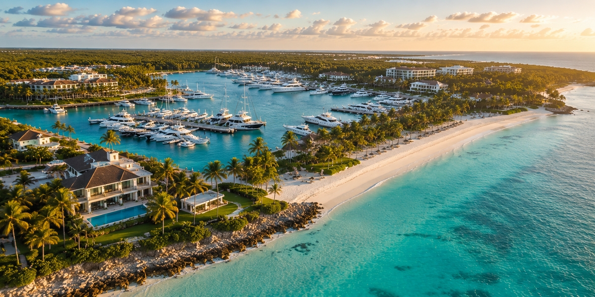 Busy broad resort beach atmosphere in Bavaro, Punta Cana